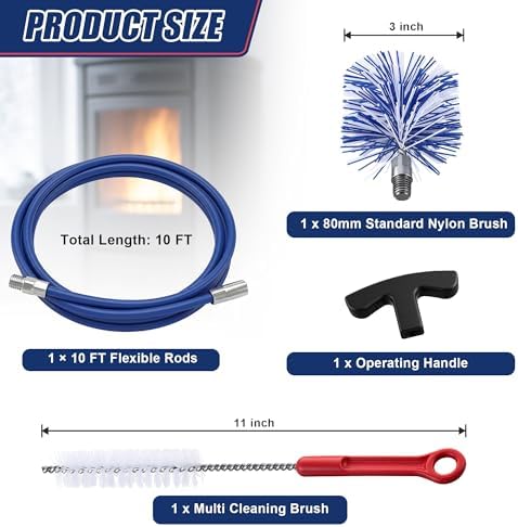 Pellet Stove Cleaning Brush Kit, 10FT Flexible Steel Rod - Image 2