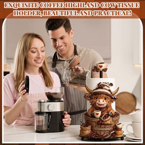 Chunful Coffee Beans Highland Cow Paper Towel Holder Coffees Kitchen Decor - Image 6