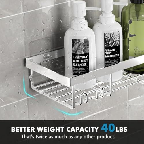 Moforoco Large Silver Shower Caddy Shelf Organizer Rack, Self Adhesive Bathroom - Image 3