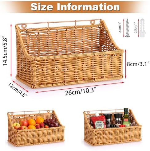 OwnMy 2PCS Plastic Wicker Hanging Basket Wall Mount Fruit Storage Baskets - Image 3