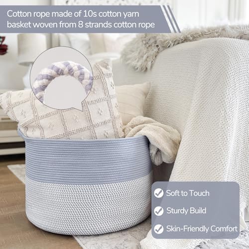 INDRESSME XXXLarge Woven Rope Blanket Basket Living Room Blue - Image 2