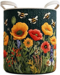 Quilted Laundry Basket with Handles, Boho Floral Quilted Storage Hamper by Unknown