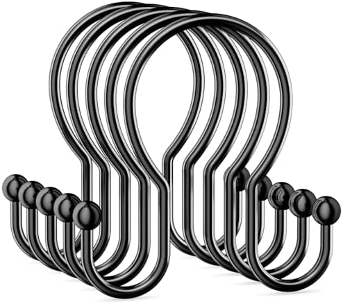 OEH Shower Curtain Hooks, Metal Shower Curtain Hangers, Double Hook Black by OEH