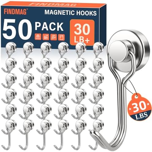 FINDMAG 50 Pack Magnetic Hooks, 30LB+ Magnetic Hooks by FINDMAG