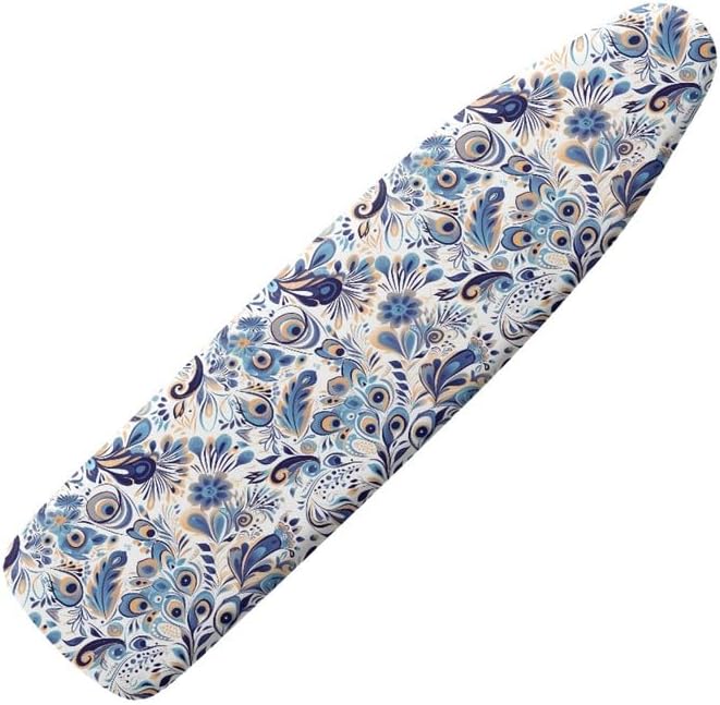 Blue Peacock Feather Steam Ironing Board Cover Damask Floral 15x54 Inch by Daulesho