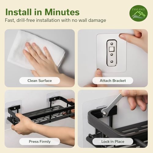 EVALAND Self Adhesive Shower Caddy Organizer 2-Pack No-Drill Storage - Image 4