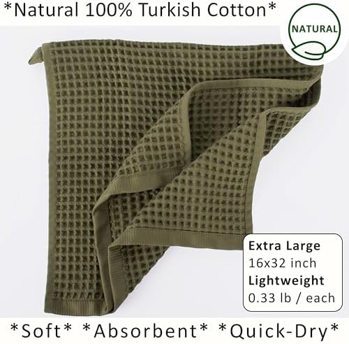 PÜSKÜL Natural 100% Turkish Cotton Waffle Hand and Kitchen Towels Set of 3 - Image 2
