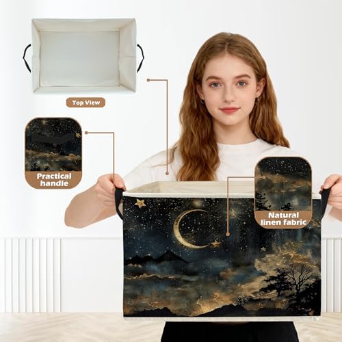 Mystical Crescent Moon Star Celestial Storage Box Bins, Moody Starry Night Sky - Image 2