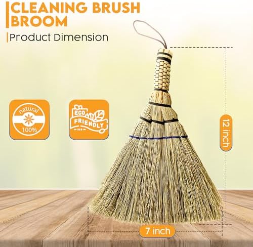 Handmade Whisk Broom, 12-Inch Stiff Sorghum, Bamboo Handle - Image 3