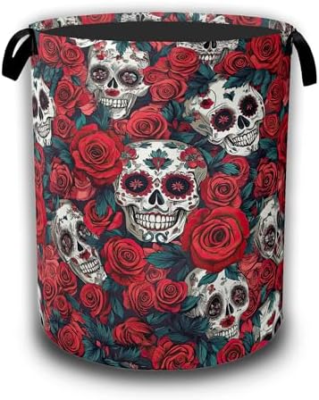 Skull Red Rose Laundry Hamper, Flowers Skeleton Laundry Baskets, Waterproof by Unknown