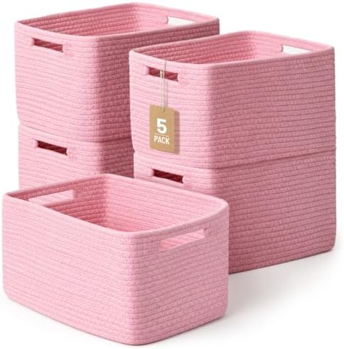 5 Pack Woven Storage Baskets, Decorative Storage Bins by YILOBI