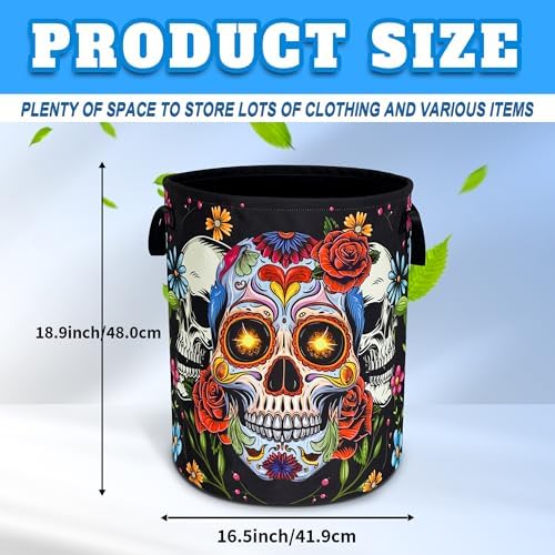 Sugar Skull Skeleton Laundry Basket Foldable Oxford Cloth 18.9 x 16.5 Inch - Image 3