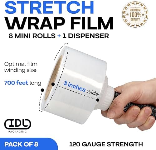 IDL Packaging 3" Stretch Wrap Mini Roll, 700 feet, 120 Gauge - Image 2