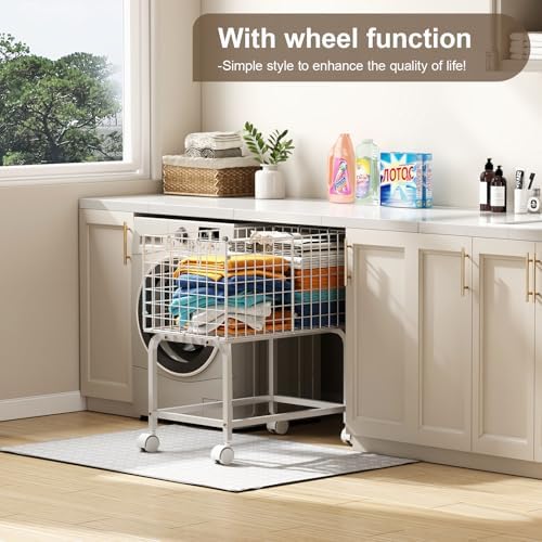 Laundry Basket with Wheels, 80L Wire Rolling Laundry Basket with Pull Handle - Image 5
