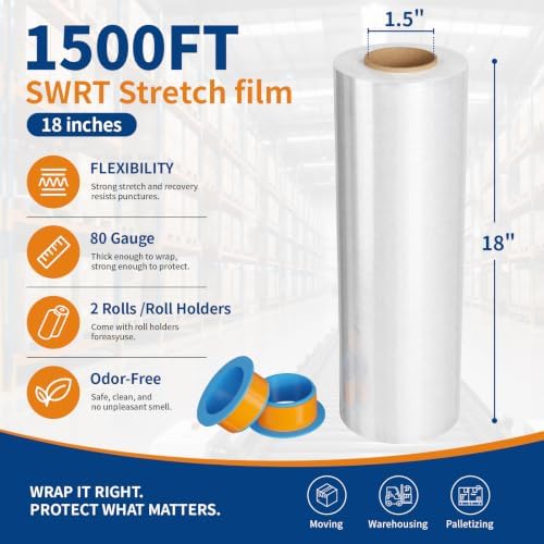 SWRT Stretch Wrap Roll, 18 in x 1500 Ft Plastic Wrap - Image 2