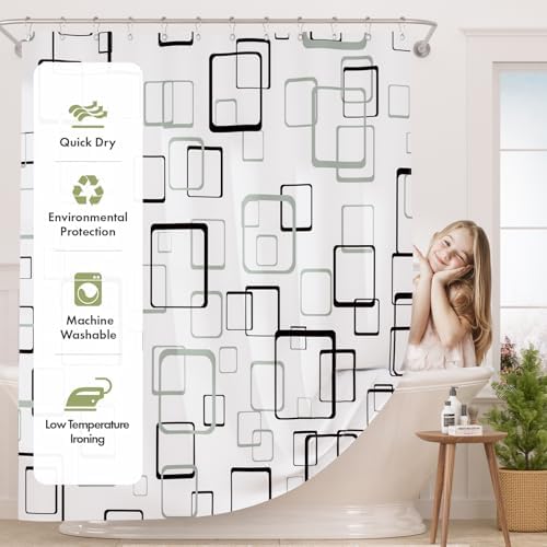 AmazerBath Shower Curtain Grey, Geometric Plaid Cloth Shower Curtain Sets - Image 3