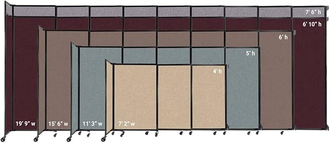Wall-Mounted Sliding StraightWall Room Divider | Adjustable Widths | Locking Wheels | Room Separator | Up to 7'2" Wide x 4' Tall Cloud Gray Fabric Panels