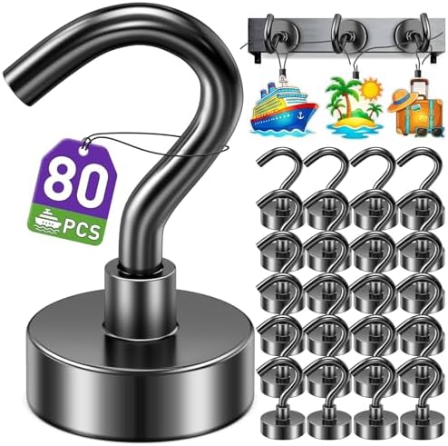 80 Pack Magnetic Hooks for 2026 Cruise Cabins Beach Vacation 30lbs+ Heavy Duty by MUKFIRM