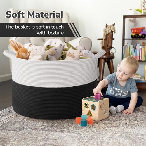 INDRESSME 115L Extra Large Woven Rope Blanket Basket Living Room WhiteBlack - Image 6