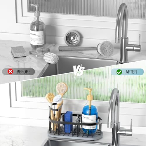 Sink Caddy Kitchen Sink Organizer, Sponge & Brush Holder, Stone Drying Mat - Image 6