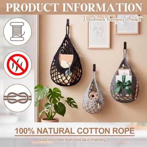 Honeydak 3 Hanging Baskets, Dark Grey, Cotton Rope - Image 3