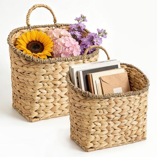 Set of 2 Woven Hanging Basket, Water Hyacinth Handmade Wicke Hanging Wall by Unknown