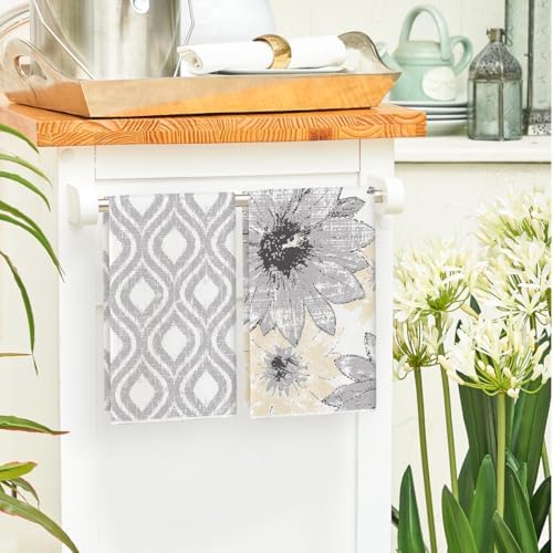 Artoid Mode Silver Floral Leaves Boho Kitchen Towels Dish Towels, 18x26 Inch - Image 4