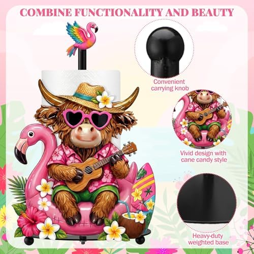 Chunful Hawaiian Flamingo Paper Towel Holder, Summer Flamingo Highland Cow - Image 4