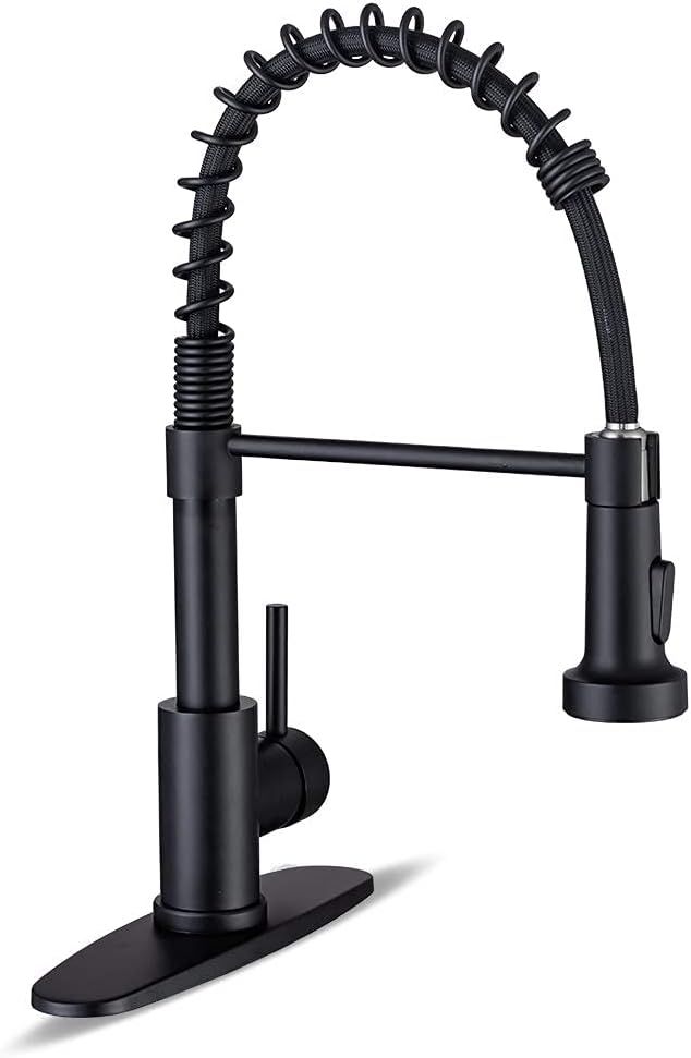 WEWE Pull-Down Kitchen Faucet, 2-Mode Sprayer, Matte Black, High Arc | 17-Inch by WEWE