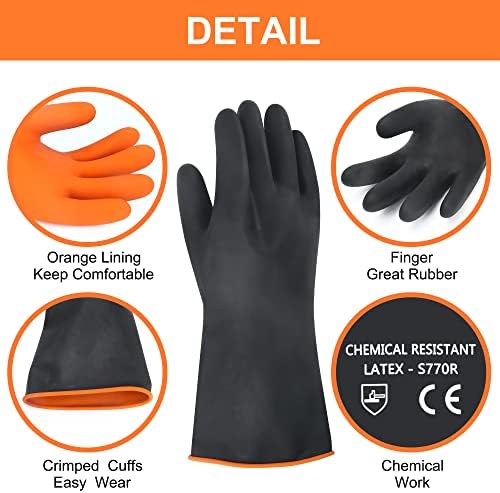 14" XL Size Latex Chemical Resistant Gloves, Reusable Heavy Duty Long Rubber - Image 3