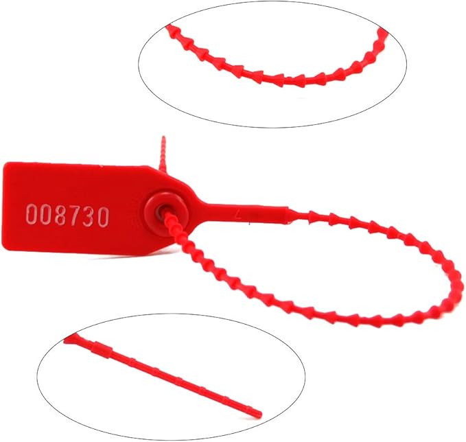 Security Seal, Numbered Zip Ties for Fire Extinguisher Pull Tite Tamper Proof Tags Self Locking Plastic Label 250mm Pack of 1000 (Red)