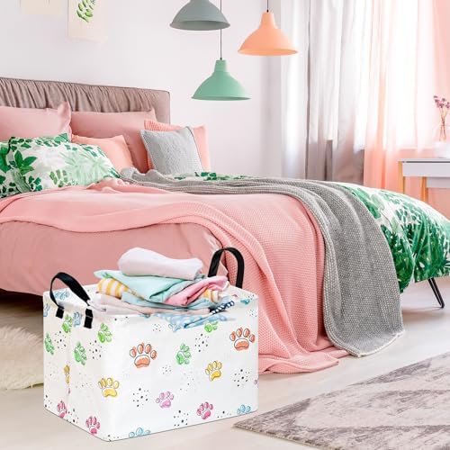 Baby Storage Basket, Colorful Dog Paw Print, Waterproof Lining, Leather Handles - Image 4
