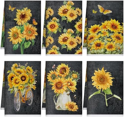 Bencailor 6 Pcs Black Sunflower Kitchen Towels Decorative Sets Dish Towels by Bencailor