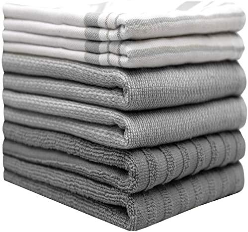 Premium Kitchen Towels 6 Pack 100% Cotton 20"x28" Dish Towels Grey Striped - Image 2