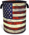 Retro American Flag Laundry Basket Foldable Waterproof Hamper 18.9x16.5 In by NUTAINLA