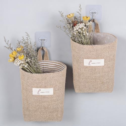 2 Pack Hanging Basket for Door, Small Jute Wall Storage, Hanging Storage Bags - Image 5