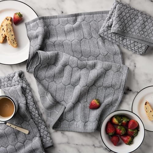 Martha Stewart Honeycomb Chambray Textured Kitchen Towel 4-Pack Set, 100% Cotton - Image 2