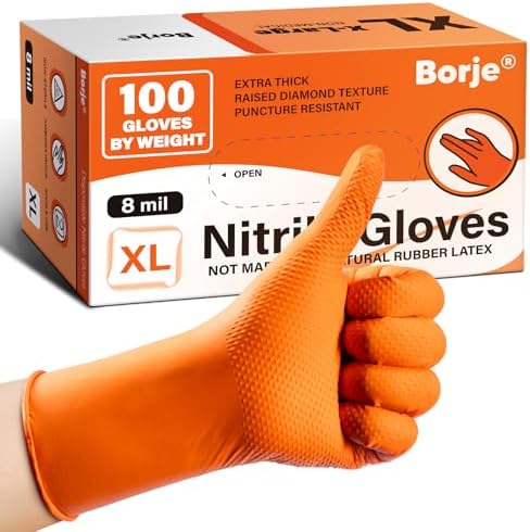 Borje Orange 8 Mil Nitrile Disposable Gloves by Borje