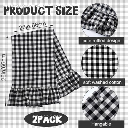 HunnmingRe 2 Pcs Matte Black Gingham Kitchen Towels Cotton Ruffled - Image 2