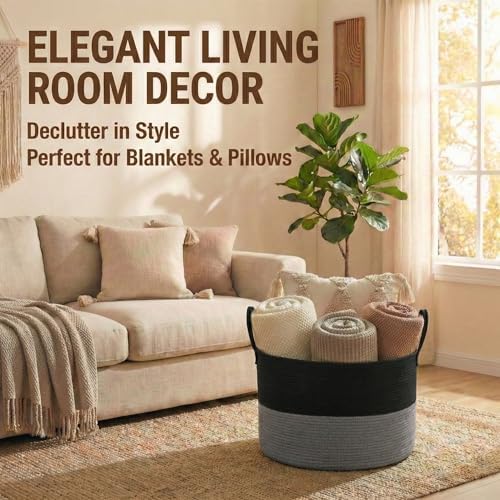 JMvicyroam 65L Extra Large Machine Washable Cotton Rope Blanket Basket - Image 2