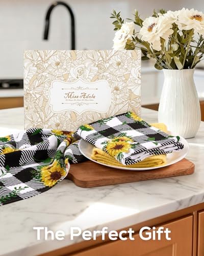 Miss Adola 3pcs 270GSM Cotton Kitchen Towels, Plaid Sunflower - Image 6