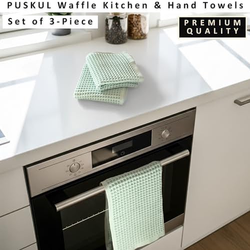 PÜSKÜL Natural 100% Turkish Cotton Waffle Hand and Kitchen Towels Set of 3 - Image 4