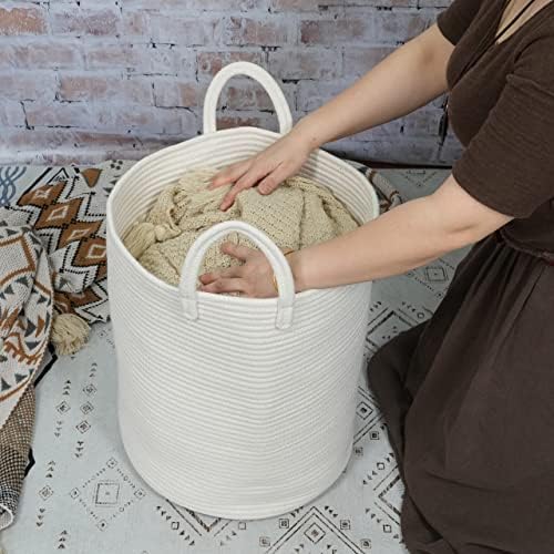 XUANGUO White Cotton Rope Laundry Basket Hamper - Image 3