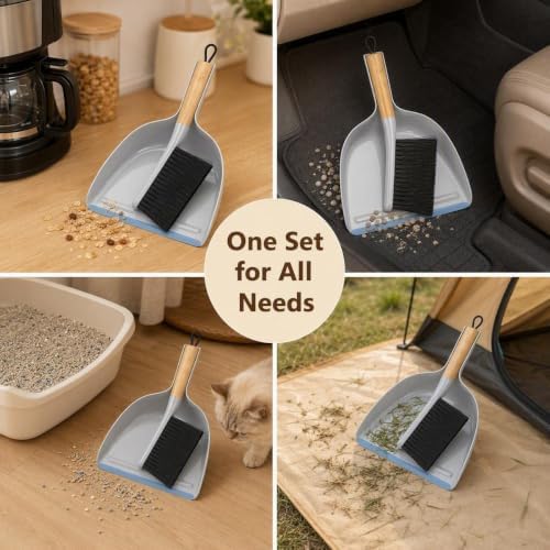 Dustpan and Brush Set with Bamboo Handle, Small Handheld Broom and Dustpan Combo - Image 3