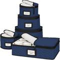China Storage Containers 5-Piece Set Moving Boxes for Dinnerware, Glasses, Plates, Mugs and Saucers Sturdy Quilted Microfiber Dish Organizer with Dividers for Seasonal Storage - Holds Set of 12, blue