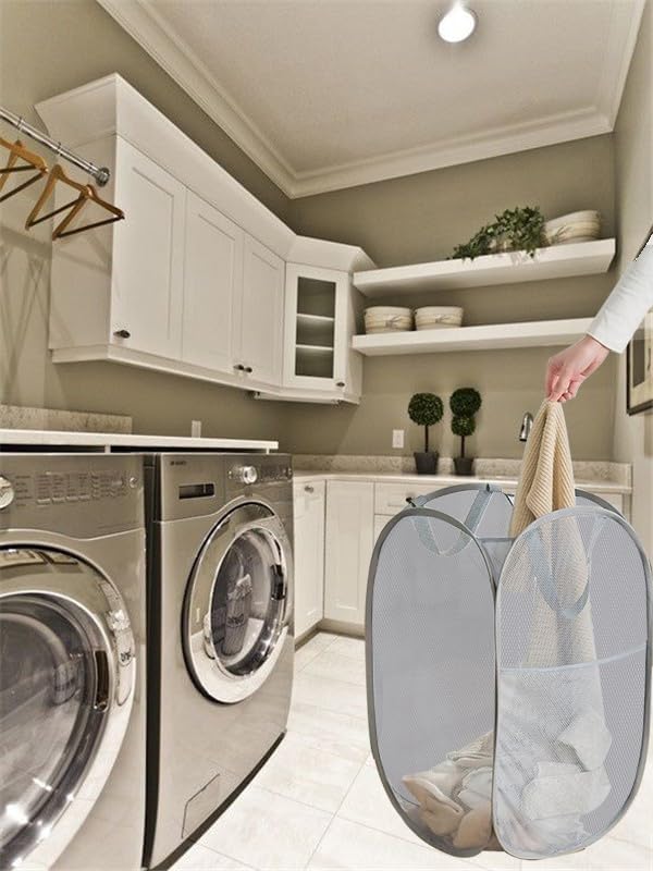 Foldable Mesh Laundry Baskets 2 Pack Large Side Pocket Strong Handle - Image 8