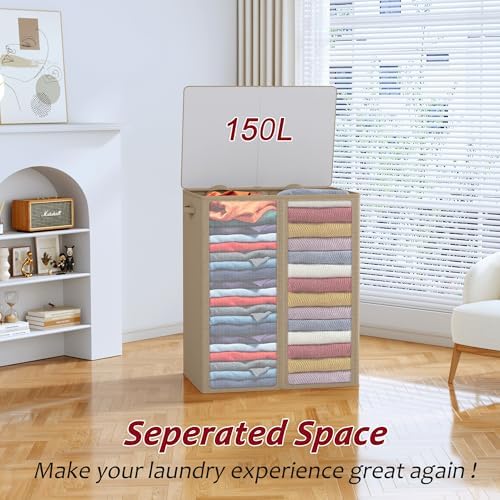 150L Laundry Hamper 2 Section, Large Laundry Hamper - Image 5