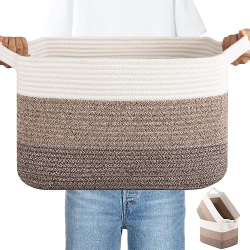 OIAHOMY 30L Storage Basket Large Blanket Basket Living Room Dark Brown by MasterofSpaceOptimization