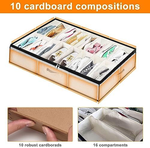 homyfort Shoe Storage Organizer Under Bed, 2 Pack Fits 32 Pairs, Extra Large - Image 6