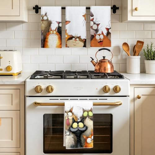 4 Pcs Cute Cat Kitchen Towels, Funny Cats Gifts Absorbent Hand Towels-01 - Image 5